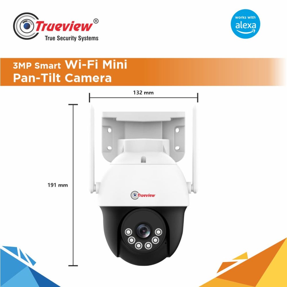Trueview WiFi 3mp Mini Pan-Tilt Zoom CCTV Camera | Outdoor Indoor Security Camera | Storage on Cloud or SD Card Up To 256 GB | Intruder Alarm | Color Night Vision | Two Way Talk - Image 2