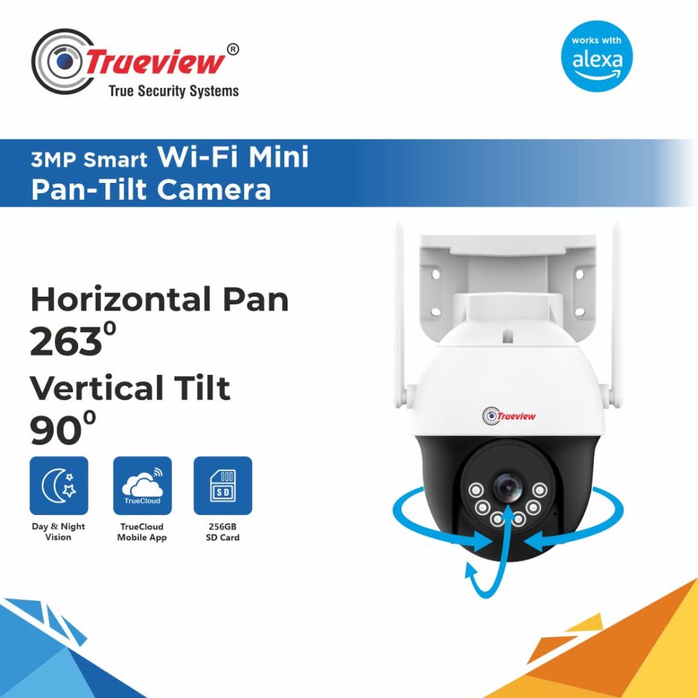 Trueview WiFi 3mp Mini Pan-Tilt Zoom CCTV Camera | Outdoor Indoor Security Camera | Storage on Cloud or SD Card Up To 256 GB | Intruder Alarm | Color Night Vision | Two Way Talk - Image 7